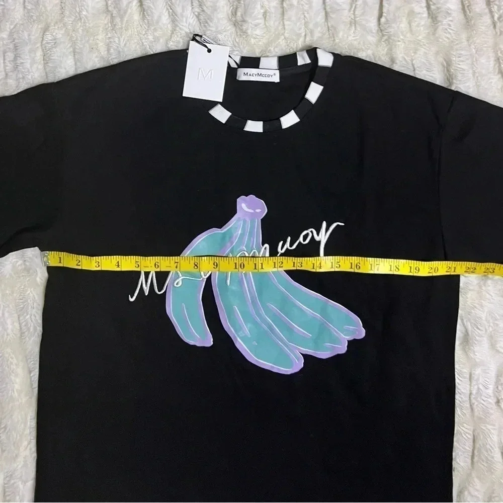 NWT MACYMCCOY Men’s Blue Banana Print Black T-Shirt